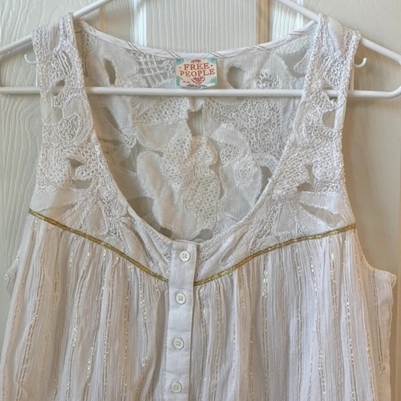 Free People Golden Metallic Goddess front button Tunic Top Ivory gold Medium - Picture 2 of 9